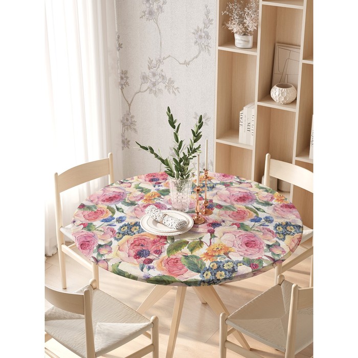 фото Круглая скатерть на резинке, размер 140х140 см, диаметр 105-120 см joyarty