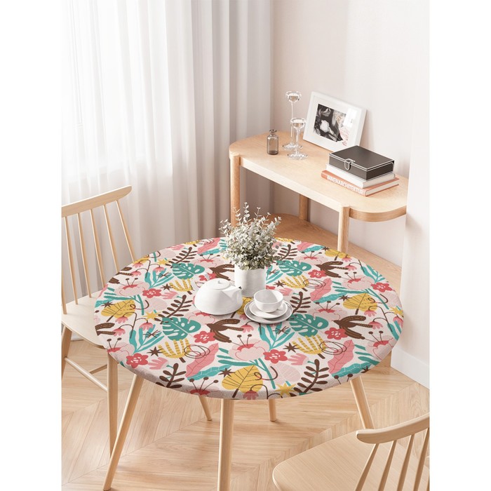 фото Круглая скатерть на резинке, размер 120х120 см, диаметр 75-100 см joyarty