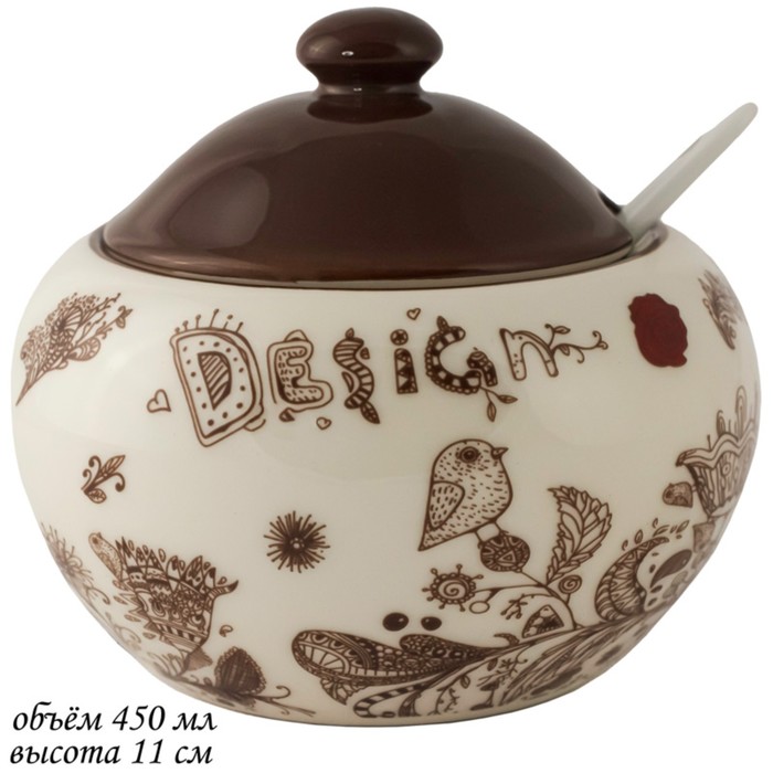 фото Сахарница с ложкой lenardi «птичий дворик», d=11 см, 450 мл,
