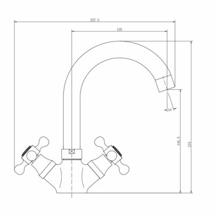 фото Смеситель для раковины fashun a1319, двухвентильный, излив 135 мм, цинк, хром