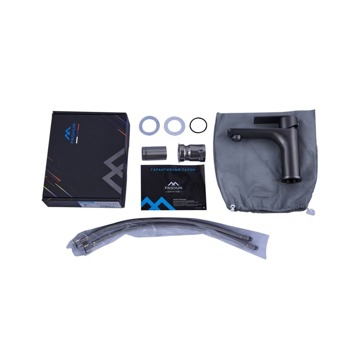 фото Смеситель для раковины fashun a51119-17, однорычажный, излив 127 мм, нерж.сталь, графит