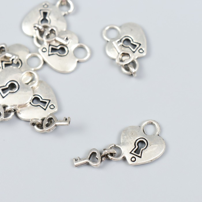 фото Декор для творчества металл "сердечко-замок с ключиком" 2,5х1,3 см арт узор