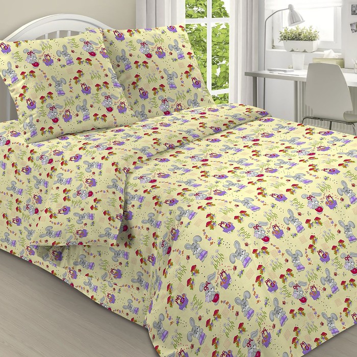 фото Постельное бельё детский адель милый зайка, цвет бежевый, размер 107х140см, 107х140см, 40х60см, бязь 125гр/м, хлопок 100%