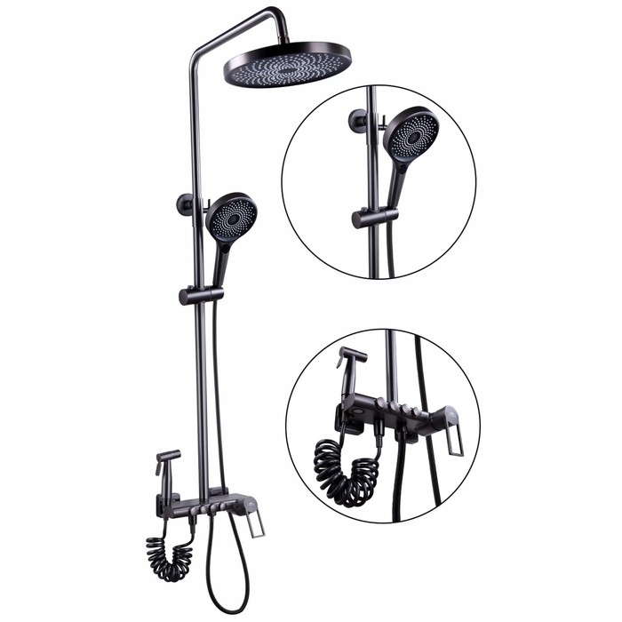 фото Душевая система fashun a2483-17, стойка, гигиеническая и ручная лейка, латунь, графит