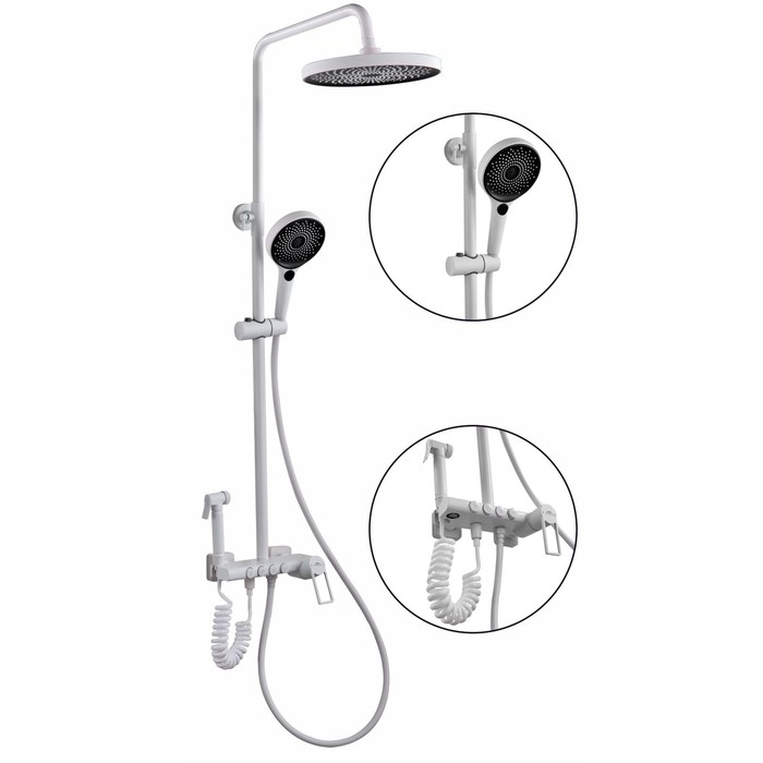 фото Душевая система fashun a2483-8, стойка, гигиеническая и ручная лейка, латунь, белый