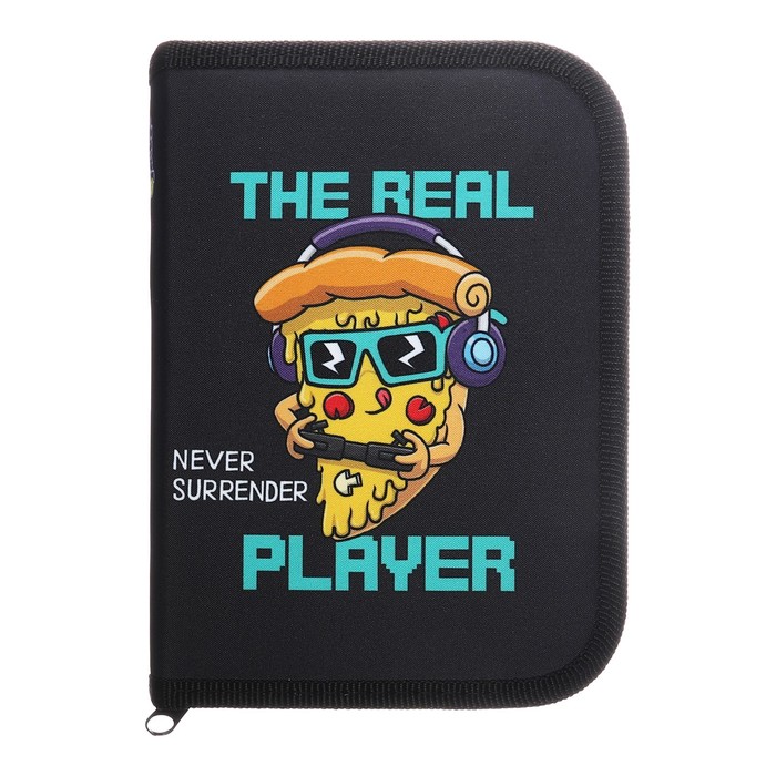 фото Пенал 1 секция 130 х 190 х 30 мм, с откидной планкой, текстильный, оникс пкт 07-20 "пицца геймер" 70622