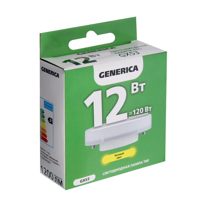 Лампа светодиодная GENERICA T80, 12 Вт, 3000 К, GX53, 230 В, таблетка, LL-T80-12-230-30-GX53-G
Лампа светодиодная GENERICA T80, 12 Вт, 3000 К, GX53, 230 В, таблетка, LL-T80-12-230-30-GX53-G