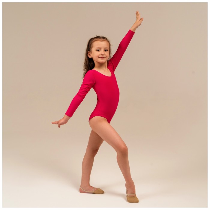 фото Купальник гимнастический grace dance, с длинным рукавом, р. 28, цвет малина