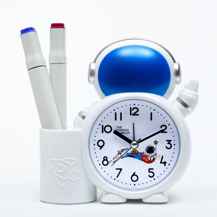 фото Будильник "космонавт", с органайзером, 1аа, 14 х 14.5 х 5.2 см