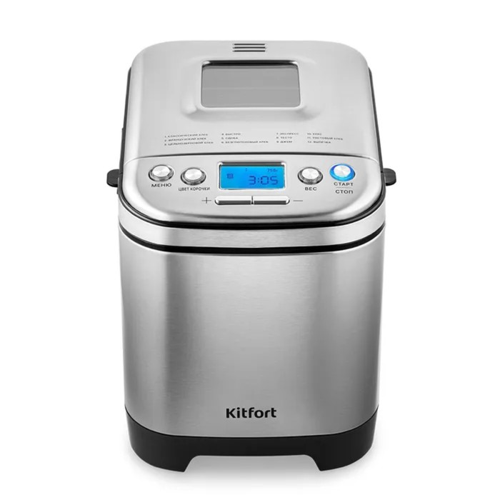 Хлебопечь Kitfort КТ-306, 450 Вт, 12 программ, до 0.75 кг, выбор цвета корочки, серебристая
Хлебопечь Kitfort КТ-306, 450 Вт, 12 программ, до 0.75 кг, выбор цвета корочки, серебристая