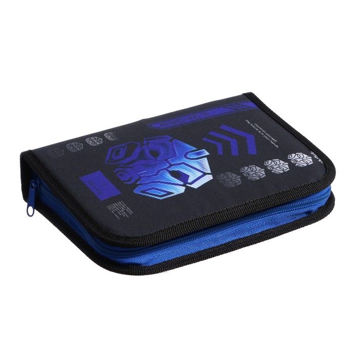 фото Пенал 1 секция 140 х 210 х 40 мм, откидной карман и косметичка, тканевый, calligrata content "робот"