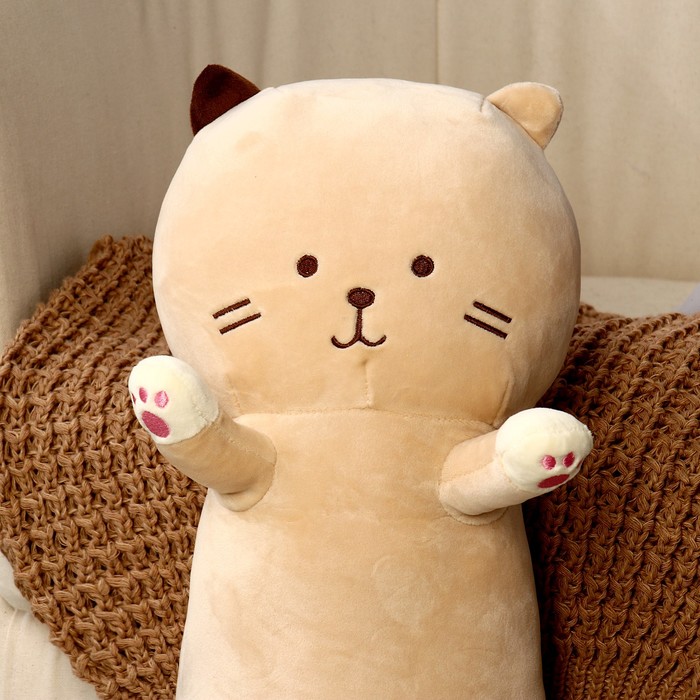 фото Мягкая игрушка-подушка «котик-полосатик», 65 см, цвет бежевый