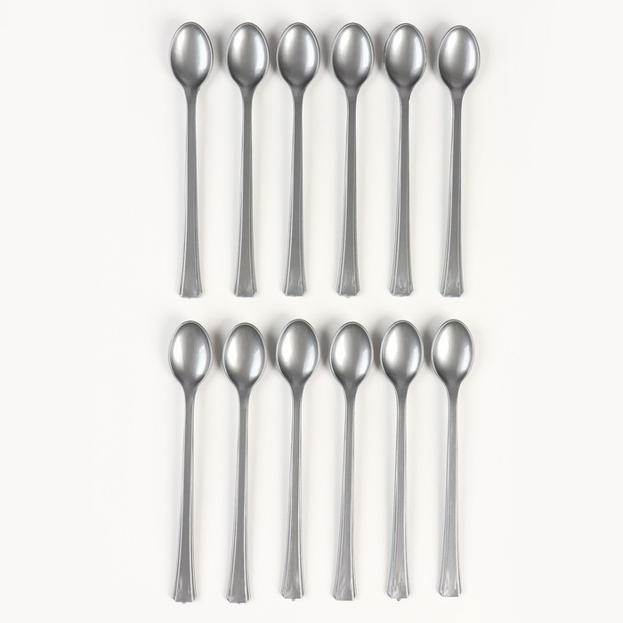 фото Ложки пластиковые, в наборе 12 штук, цвет серебро страна карнавалия