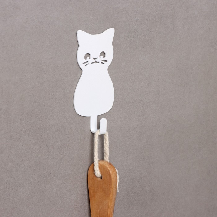 фото Крючок настенный самоклеящийся кот, 50×95×15 мм, цвет белый