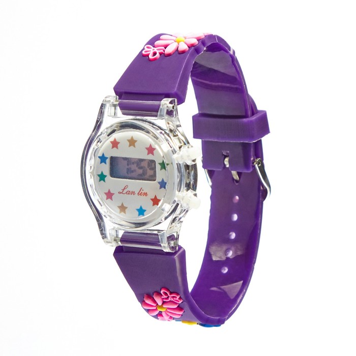 фото Часы наручные электронные детские "цветочки", d-3 см, длина 20 см