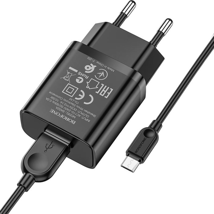 Сетевое зарядное устройство Borofone BA52A, USB, 2.1 А, кабель microUSB, 1 м, чёрное
Сетевое зарядное устройство Borofone BA52A, USB, 2.1 А, кабель microUSB, 1 м, чёрное