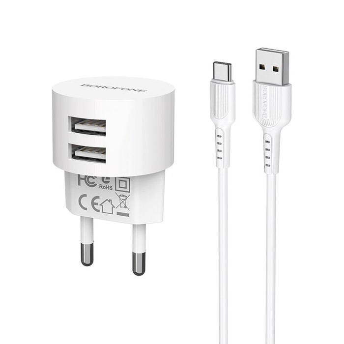 Сетевое зарядное устройство Borofone BA23A, 2xUSB, 2.4 А, кабель Type-C, 1 м, белое
Сетевое зарядное устройство Borofone BA23A, 2xUSB, 2.4 А, кабель Type-C, 1 м, белое