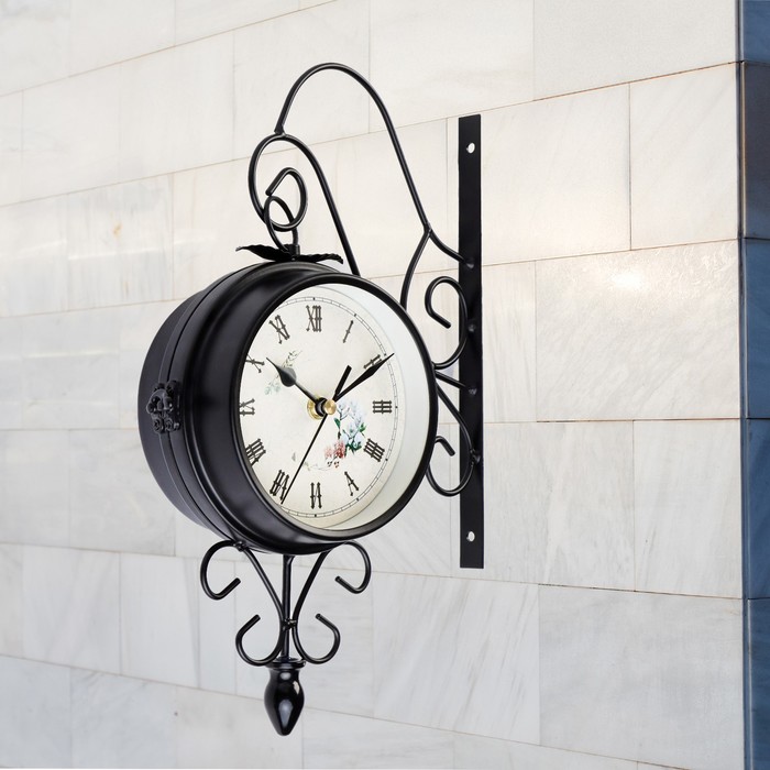 фото Часы настенные двусторонние, на подвесе "весенние", плавный ход, d-12 см, 34.5 х 16 см