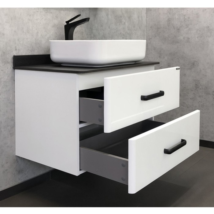 фото Тумба-умывальник comforty «амстердам-75», белый глянец со столешницей, с раковиной, t-y9378