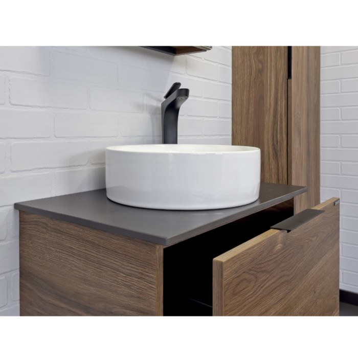 фото Тумба-умывальник comforty «порто-60», дуб тёмно-коричневый со столешницей, c раковиной 9111