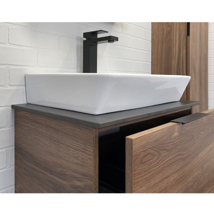 фото Тумба-умывальник comforty «порто-60», дуб тёмно-коричневый со столеш, c раковиной 9055ra-50