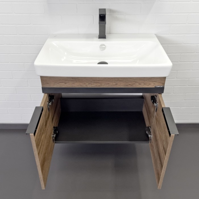 фото Тумба-умывальник comforty «соло-70», дуб тёмно-коричневый с раковиной адриана 70