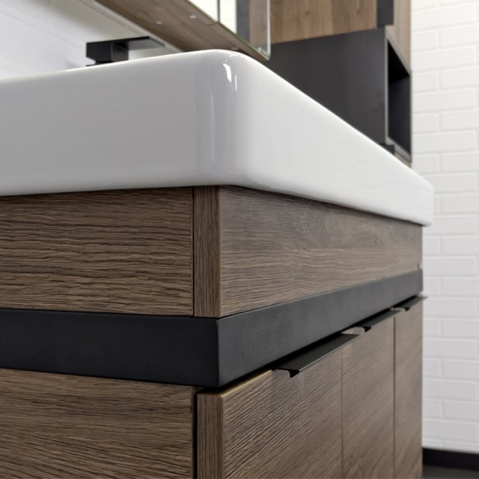 фото Тумба-умывальник comforty «соло-90», дуб тёмно-коричневый с раковиной адриана 90