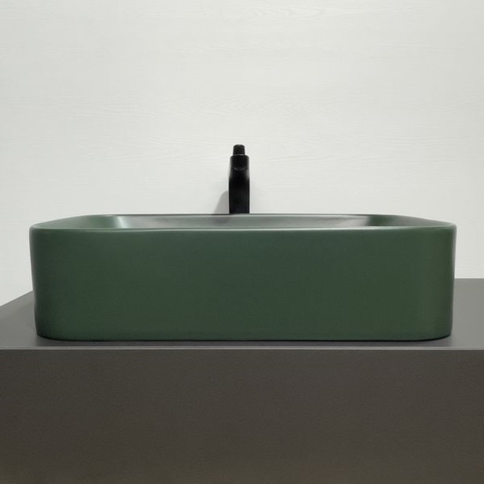 фото Раковина накладная comforty 78575mdg-60, прямоугольная, темно-зеленая, матовая