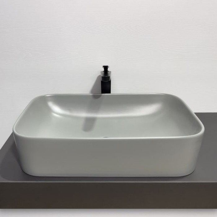 фото Раковина накладная comforty 78575mh-60, прямоугольная, светло-серая, матовая