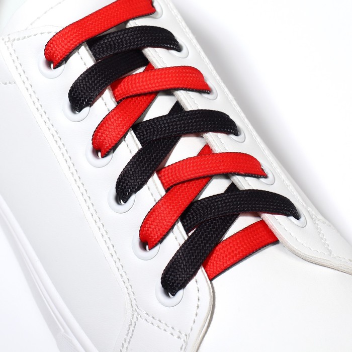 фото Шнурки для обуви, пара, плоские, двусторонние, 8 мм, 120 см, цвет чёрный/красный onlitop