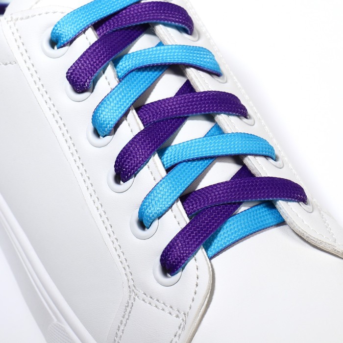 фото Шнурки для обуви, пара, плоские, двусторонние, 8 мм, 120 см, цвет голубой/фиолетовый onlitop