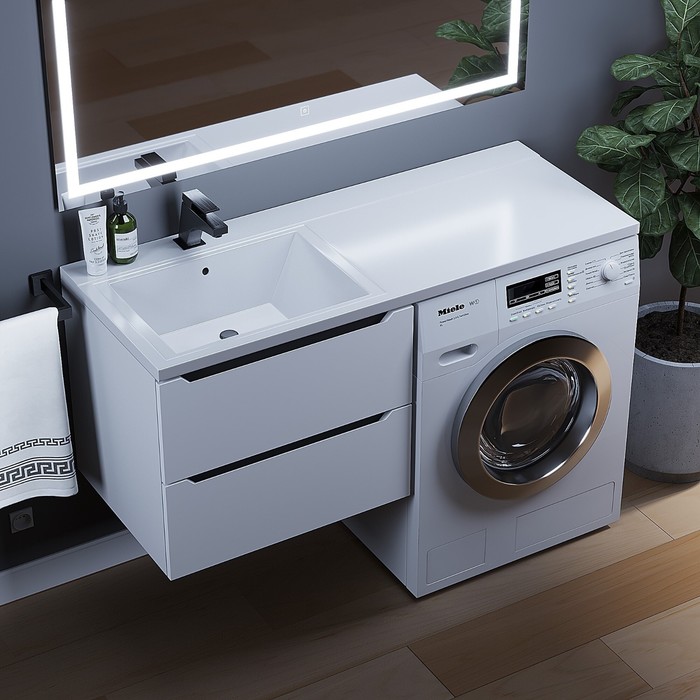 фото Тумба под раковину uperwood tanos, 60 см, подвесная, под стиральную машину, белая/графит