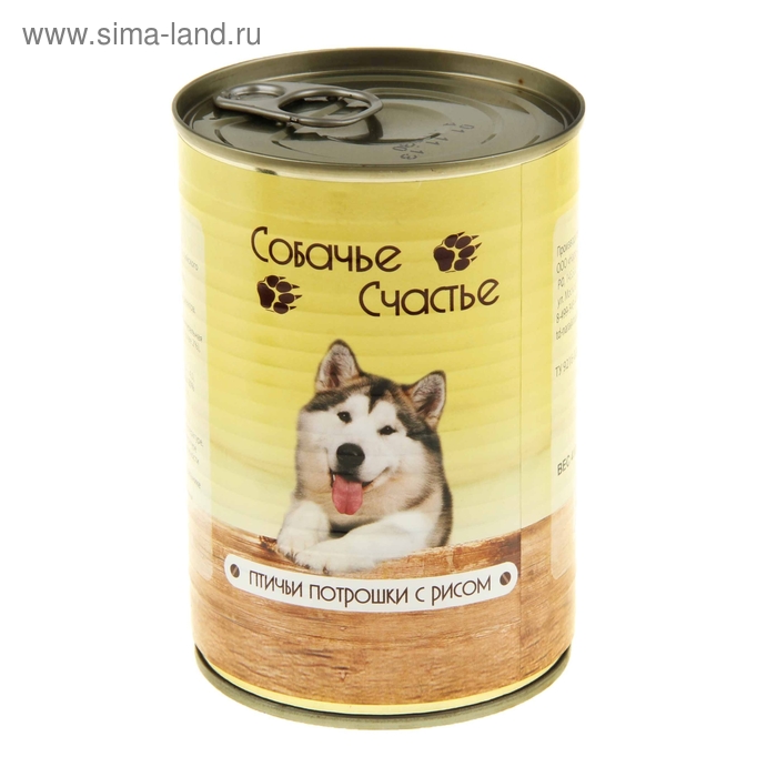 Влажный корм "Собачье счастье" птичьи потрошки с рисом, ж/б, 410 г
Влажный корм "Собачье счастье" птичьи потрошки с рисом, ж/б, 410 г