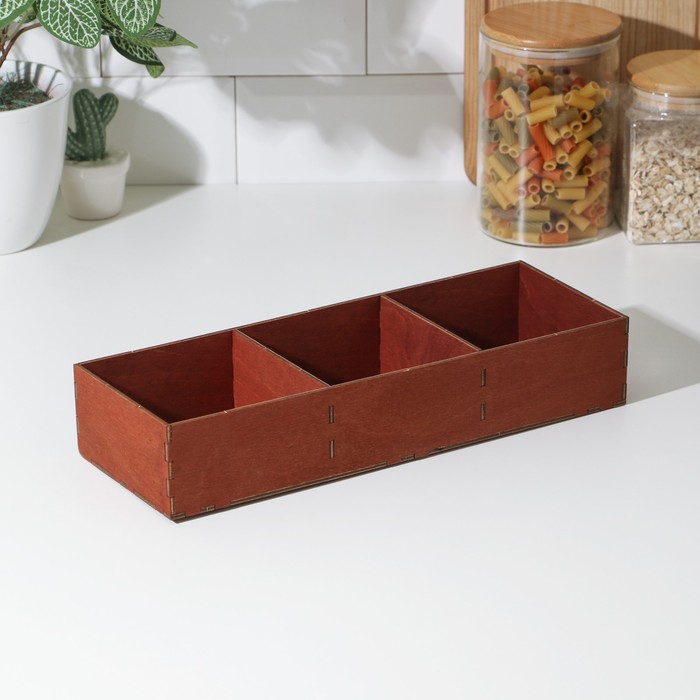 фото Органайзер деревянный для чая и кухонных принадлежностей доляна, 33×12×6 см, цвет мокко