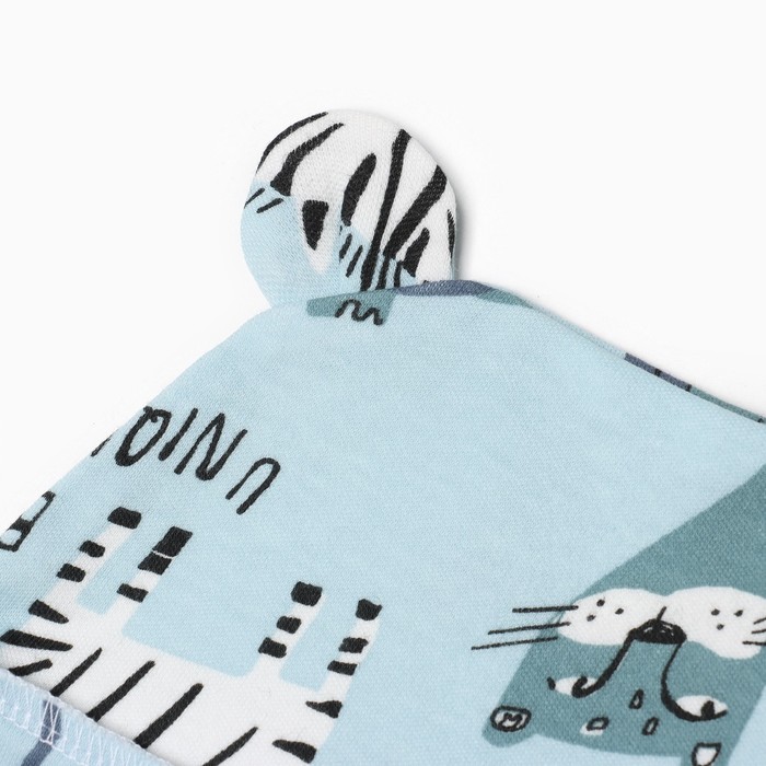 фото Шапка с ушками "be strong", цвет голубой, размер 40 см семицвет-тики