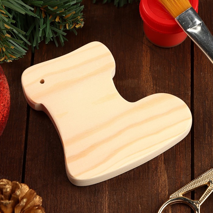 фото Заготовка для творчества подвеска "новогодний носочек", 7,5х8,2х1,2, сосна