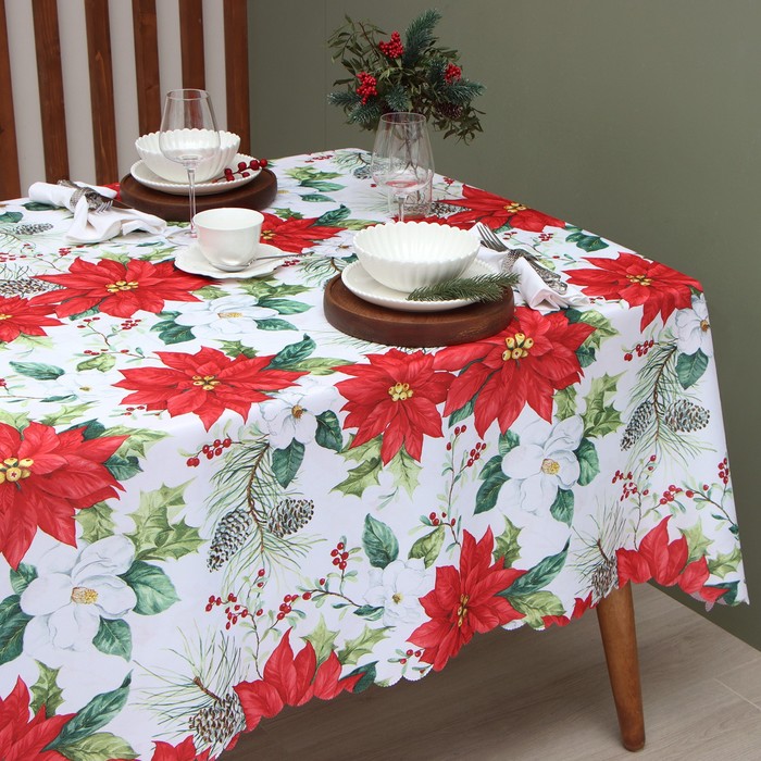 фото Скатерть доляна "рождественские цветы" 145*260 см, 100% п/э