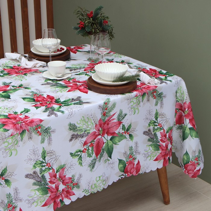 фото Скатерть доляна "рождественский букет" 145*180 см, 100% п/э