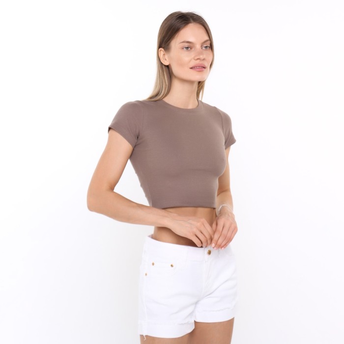 Футболка женская укороченная, цвет коричневый, размер 44 (M) 
Футболка женская укороченная, цвет коричневый, размер 44 (M)