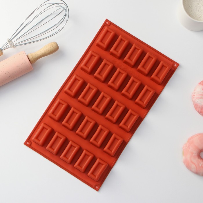 фото Форма силиконовая для выпечки доляна «сладости.батончик», 30×17×2 см (4×2,3×2 см), 25 ячеек, цвет коричневый