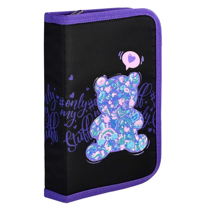 фото Пенал 1 секция 133 х 200 мм, тканевый, феникс "мармеладный мишка" чёрный/фиолетовый 61271 феникс+