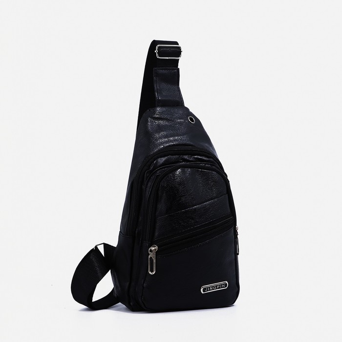 фото Сумка слинг мужская, искусственная кожа, отверстие для наушников, цвет чёрный