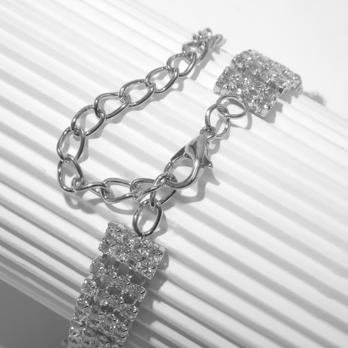 фото Браслет со стразами "брайт" квадрат, цвет белый в серебре, 18 размер queen fair