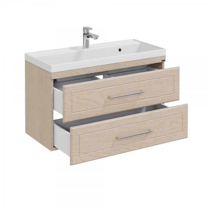 фото Тумба санта «венера 100» дуб бежевый, подвесная с раковиной «classic 100»