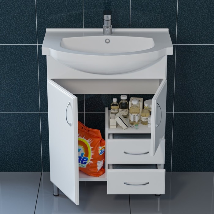 фото Тумба санта «элеганс 65» белая с раковиной «элеганс 65»