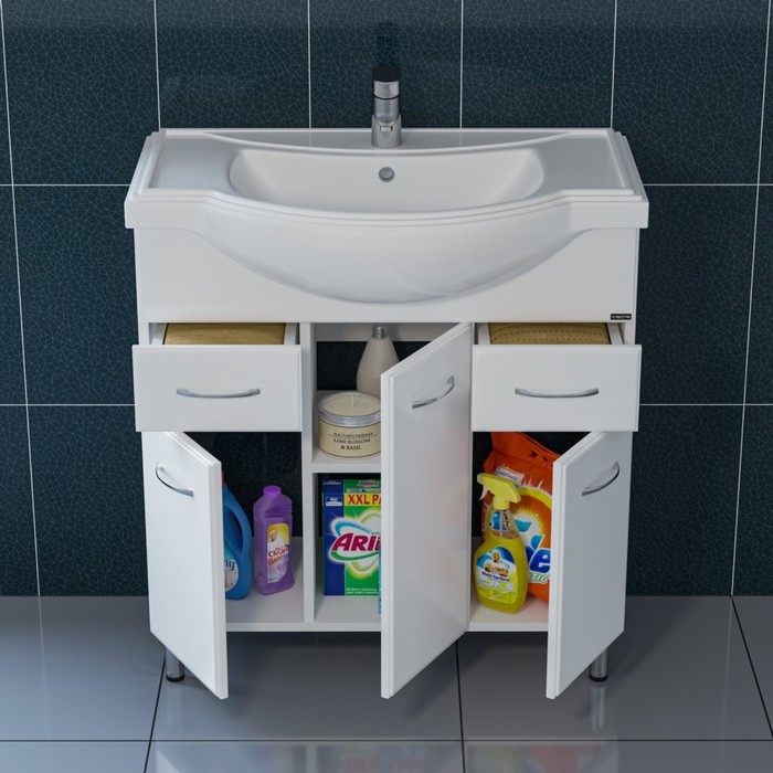 фото Тумба санта «эльбрус 80» белая с раковиной «классик 80»