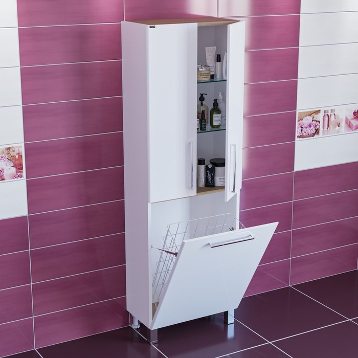 фото Шкаф-пенал для ванной санта «вегас 60» напольный/подвесной с бельевой корзиной