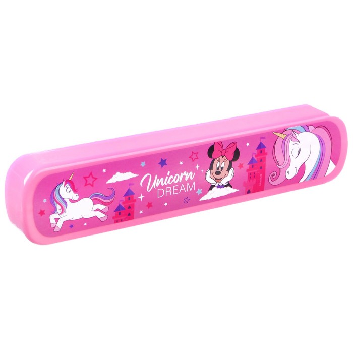 фото Пенал-футляр пластиковый, 43х200х23 мм, выдвижной, минни маус и единорог disney