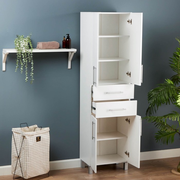 фото Пенал для ванной комнаты 500 с ящиками, белый, 50 х 33 х 185 см