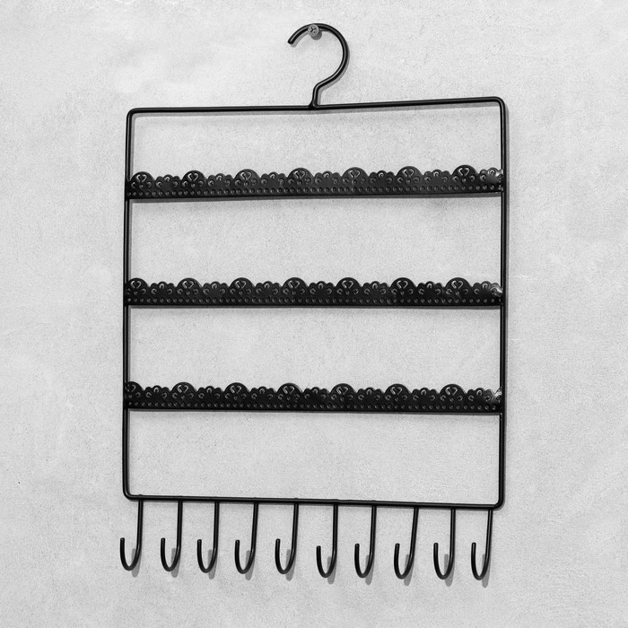 фото Органайзер настенный "кружево" 3 ряда 10 крючков, 27x2x36,5см, цвет черный queen fair